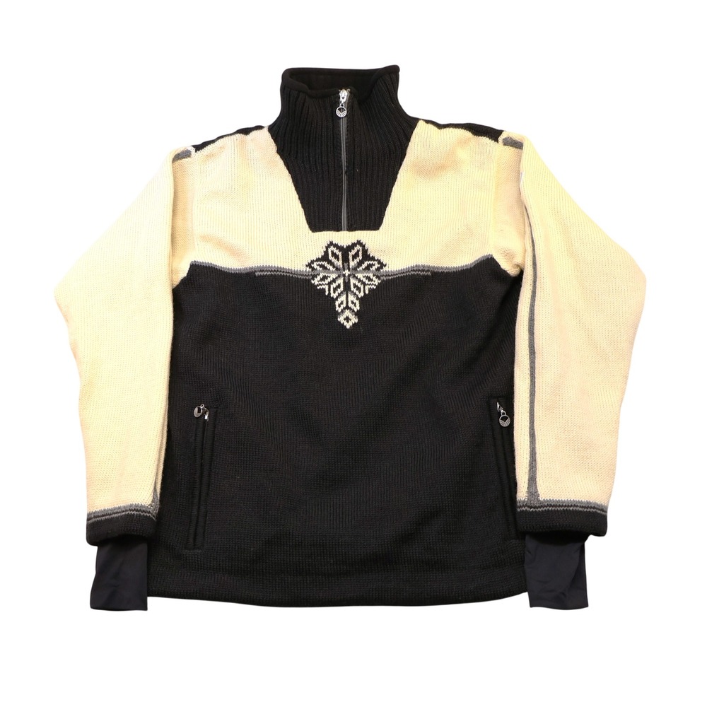 Dale of Norway Womens L Quarter Zip Wool Sweater Black Cream Snowflake Nordic